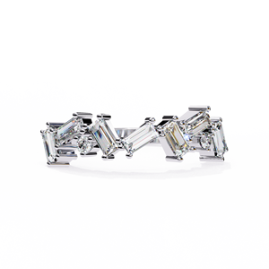 Baguette y anillo de oro en zigzag redondo/banda de media eternidad anillo apilable banda de aniversario/delicado anillo de oro Baguette delicado - Product Image 5