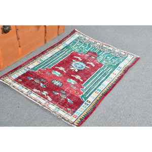 Tapis turc vintage 2,5x3,37 pieds, tapis en laine rouge à petit motif animalier - Product Image 2