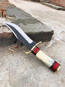 Cuchillo fijo de acero de Damasco hecho a mano, hoja de acero al carbono, funda inoxidable, herramientas de supervivencia al aire libre, mango de hueso para acampar - Product Image 6