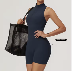 Conjunto personalizado de nailon para gimnasio, ropa deportiva, pantalones cortos de una pieza, monos de manga para mujer, monos sin espalda - Product Image 5