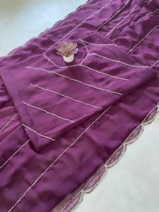 ส่าหรีแท้น้ำหนักเบาพร้อมด้วยงานฝีมือที่ดีงามสำหรับงานปาร์ตี้และของสะสมประจำ - Product Image 2