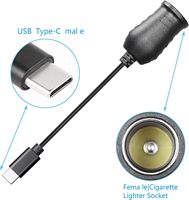 Adaptador USB C a encendedor de cigarrillos, enchufe macho USB tipo C de 20V a cable adaptador de encendedor de cigarrillos para cámara de salpicadero, GPS, luz Led de coche