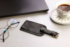 Etiqueta de equipaje de cuero con iniciales personalizadas, inserción de tarjeta, estilo de solapa tradicional, regalo de viaje para él, 2017 - Product Image 4