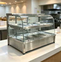 BMS-5A 5-Pfannen 2-Ebenen Speisenwärmer mit Schiebetür, Warmhaltevitrine für Gewerbe, Hotel, Restaurant, Buffet