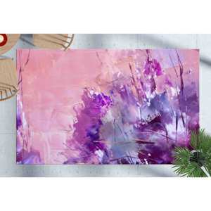 Tapis abstrait rose et violet : tapis moderne antidérapant, avec poils doux - Product Image 1