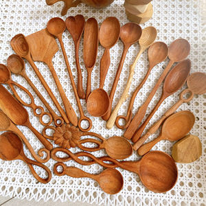 Cuillères de cuisine en bois rouge de qualité supérieure/cuillère à découper en bois laqué/bol en bois de bambou cuillère fourchette ustensiles de cuisine - Product Image 1