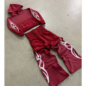 Ensemble de survêtement deux pièces pour homme, respirant, style hip-hop, personnalisé, 100% coton, délavé au soleil, pantalon évasé et sweat à capuche - Product Image 2