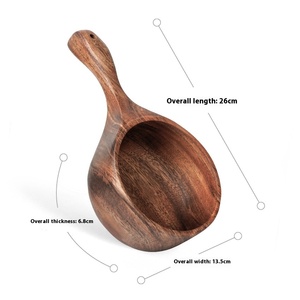 Cuenco Grande de Madera Hecho a Mano con Asa Larga - Cuenco de Madera Natural de 26 cm para Servir Ensaladas y como Cucharón para Agua - Product Image 6