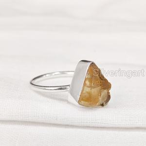 เครื่องประดับหินหยาบแหวนผู้หญิงอัญมณีซิทรีนจากธรรมชาติเครื่องประดับ925แหวนเงินแท้ - Product Image 1