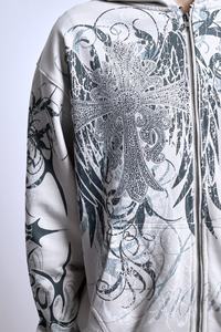 Strass Zip Up French Terry 100% Coton Broderie Vintage Heavyweight Zip Up Hoodie Pour Hommes Femmes - Product Image 6