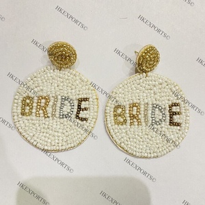 Elegantes pendientes de cuentas de novia de forma redonda, joyería de aleación chapada en oro hecha a mano con perla, declaración de boda para fiestas de novias - Product Image 1