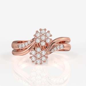 Bague en or 9 carats avec diamant de laboratoire Floral Duo, collection de bagues élégantes en diamant - Product Image 5