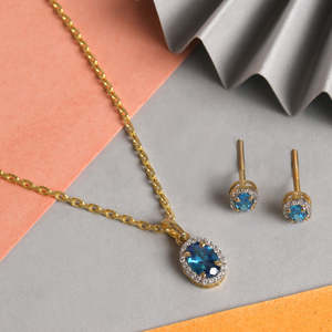 CLARA Juego de Collar y Pendientes de Plata de Ley 925 con Colgante Azul, Joyería Fina - Product Image 2
