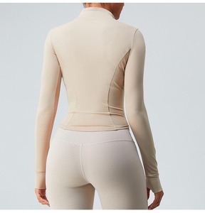 Chaqueta de gimnasio deportiva con cremallera completa de manga larga ajustada para mujer, chaqueta de chándal elástica transpirable para Yoga y correr, agujeros para el pulgar, 1 pieza - Product Image 2