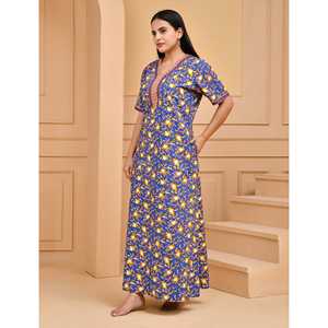 Robe de nuit confortable en coton bleu avec fermeture boutonnée, tissu popeline doux, logo personnalisé ODM pour la maison, demoiselle d'honneur, taille XS - Product Image 3