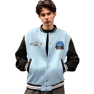 Street Style College matelassé à capuche Varsity veste hommes bleu clair noir manches brodé Baseball moderne mode 100% coton - Product Image 1