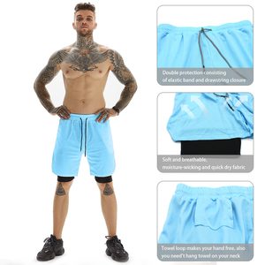 Vêtements 2 en 1 pantalon Double couche Sport personnalisé 2-en-1 short en maille Joggers Fitness athlétique entraînement gym Shorts pour hommes - Product Image 3