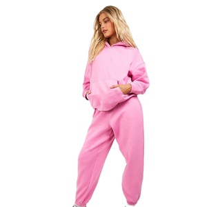 Ensemble 2 pièces décontracté d'hiver personnalisable pour femme, taille XL, avec sweat à capuche oversize et pantalon à séchage rapide, couleur unie, grande taille, fermeture à enfiler - Product Image 1