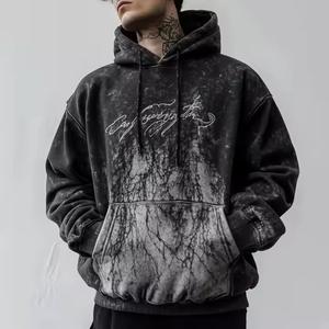 Fabricants Vente en gros Sweats à capuche d'hiver pour hommes 100% coton Vintage Distressed Acid Wash Embroidery Patch Pullover Solid Pattern - Product Image 1