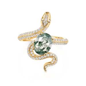 Bague de cocktail ouverte Jeulia Hug Me plaquée or avec agate mousse ovale - Product Image 1