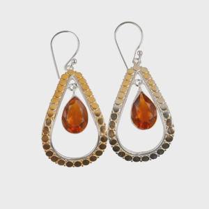 Citrine Dangle Earrings Two Tone Sterling Silver Gemstone Jewelry Elegant Gift For Women Boho Design - Product Image 4