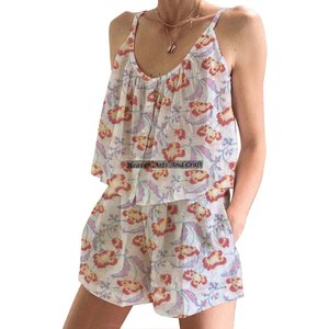Conjunto de Pijama Corto para Mujer con Estampado Floral Elegante y Suave, Primavera/Verano, Floral, Ajustado, con Tirantes, Sin Mangas - Product Image 4