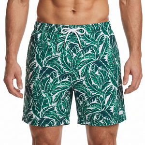 New <b>Men's</b> Tropical Leaf Print Board Shorts Quick Dry Drawstring Elastic Waist Casual Swim <b>Trunks</b> Short Length - Product Image 1