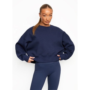 Sweat-shirt coupe oversize pour femme, col rond, coupe-vent, en tissu éponge uni, doublé, respirant, écologique, avec logo brodé personnalisé sur le devant - Product Image 1
