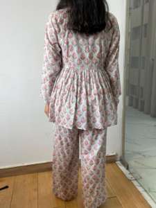 Kurta droit à fleurs imprimées pour femmes avec pantalon pur coton Palazzo ensemble tissé technique de tricot brodé décoration Vintage - Product Image 3