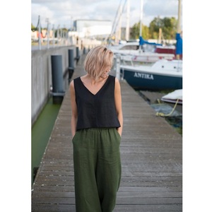 Pantalones de verano de lino Pantalones casuales de mujer Pantalones de pierna ancha de lino Pantalones sueltos - Product Image 4