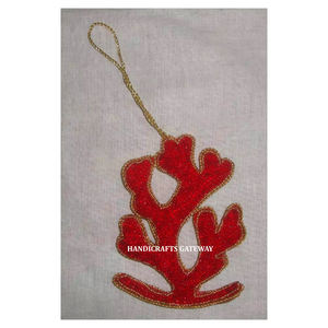Hermosa forma de rama de árbol tela de Color rojo diseño único hecho a mano hermoso bordado Zari trabajo decorativo adorno colgante - Product Image 1