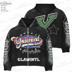 Acid Wash Sweat Suits Cotton Thick Zip up Applique Embroidery <b>Patch</b> Flared Full Tracksuits Hoodies and Sweatpants Sets for Men - Product Image 4