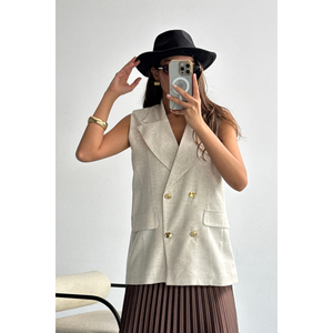 Gilet en lin pour femme avec boutons dorés – Produit brut - Product Image 5