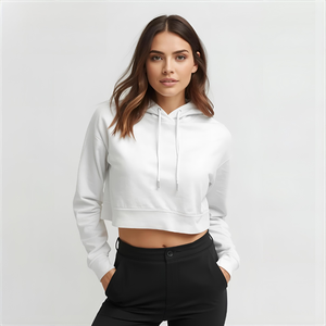 Women's <b>Crop</b> <b>Top</b> Hoodie Fashionable Short Hoodie with Soft Cotton Fleece Fabric and OEM/ODM Private Label Options - Product Image 3