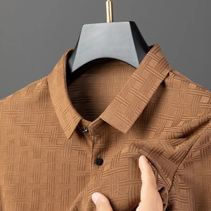 เสื้อโปโลเนื้อผ้าไอซ์ซิลค์สำหรับผู้ชาย, เสื้อคอปกธุรกิจลำลองเสื้อเชิ๊ตผ้าไอซ์ซิลค์ดีไซน์ใหม่2024ฤดูร้อน - Product Image 5