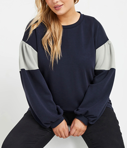 Streetwear de haute qualité femmes à manches longues poids lourd 380g écologique personnalisé couleur bloc pull col rond sweat - Product Image 4