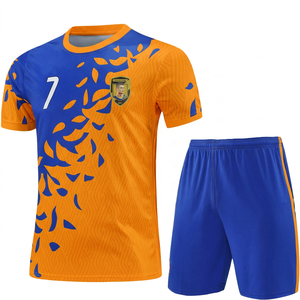 Conjunto de Camiseta de Fútbol Azul y Amarilla para Hombre, Manga Corta, Cuello en V, Transpirable, Poliéster, Talla Grande, Uniforme de Fútbol de Verano para Adultos, Corte Regular - Product Image 4