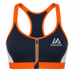 Gym Active Women's Zip Front Sports Bra High Support Color Blocking <b>Racerback</b> Spandex/Polyester Yoga Fitness Activewear <b>Top</b> 220g - Product Image 5