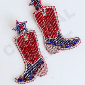 Vingt-trois Vintage Designer perlé boucles d'oreilles pour femmes patriotique Orange blanc bleu couleur pour les mariages Memorial Day - Product Image 3