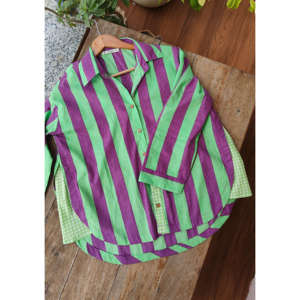 Chemise en lin à carreaux gingham menthe orchidée pour le printemps et l'été - Product Image 1