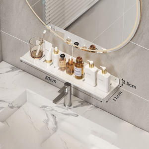 Mensola <span class=keywords><strong>specchio</strong></span> bagno senza foratura a parete organizzatore per wc lavabo e rubinetto di stoccaggio - Product Image 6