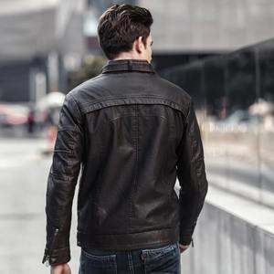 Chaqueta de Cuero Estilo Americano para Hombre, Ropa de Calle, Chaqueta de Cuero para Hombre, Chaqueta con Cuello Alto, Chaqueta de Motociclista para Hombre - Product Image 4