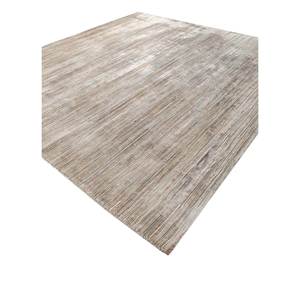 Tapis Aprezo noué à la main en laine et soie de bambou, motif rayé rouge et orange pour usage domestique - Skwb-65 - Product Image 2