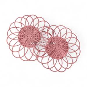 Pink Floral Handmade Rattan Placemat For Dining <b>Table</b> <b>Protection</b> Crafted From Natural Vietnamese Rattan - Product Image 3
