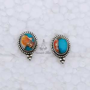 925 Sterling Silver Oyster Turquoise Stud <b>Earrings</b> Handmade Natural Copper Turquoise Oval <b>Posts</b> Fashion Jewelry - Product Image 6