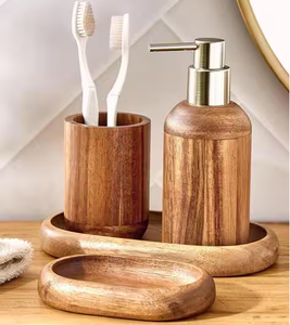 Juego de baño de madera de acacia, juego de 6 piezas, artesanías, juego de baño personalizado de alta calidad para lavado de manos - Product Image 5