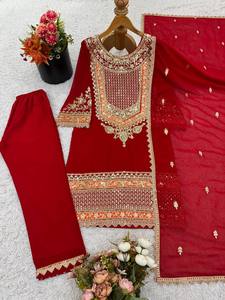 Nueva Colección de Salwar Kameez para Mujer, Georgette Sintético Pesado con Bordado Completo, Estilo Casual Reversible para Bodas y Diwali - Product Image 5