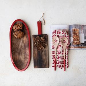 Nouveau plateau et plat décoratif ovale en bois de mangue rouge/noyer - Product Image 6