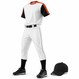 Ensemble uniforme de baseball pour hommes, blanc, orange, noir, manches courtes, col rond, respirant, évacuant l'humidité, en jersey de polyester - Product Image 4
