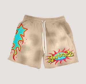 Vintage lavé à l'acide deux pièces ensemble hommes Streetwear sérigraphié Shorts t-shirts Patch surdimensionné T-Shirt bord brut Shorts grande taille - Product Image 5